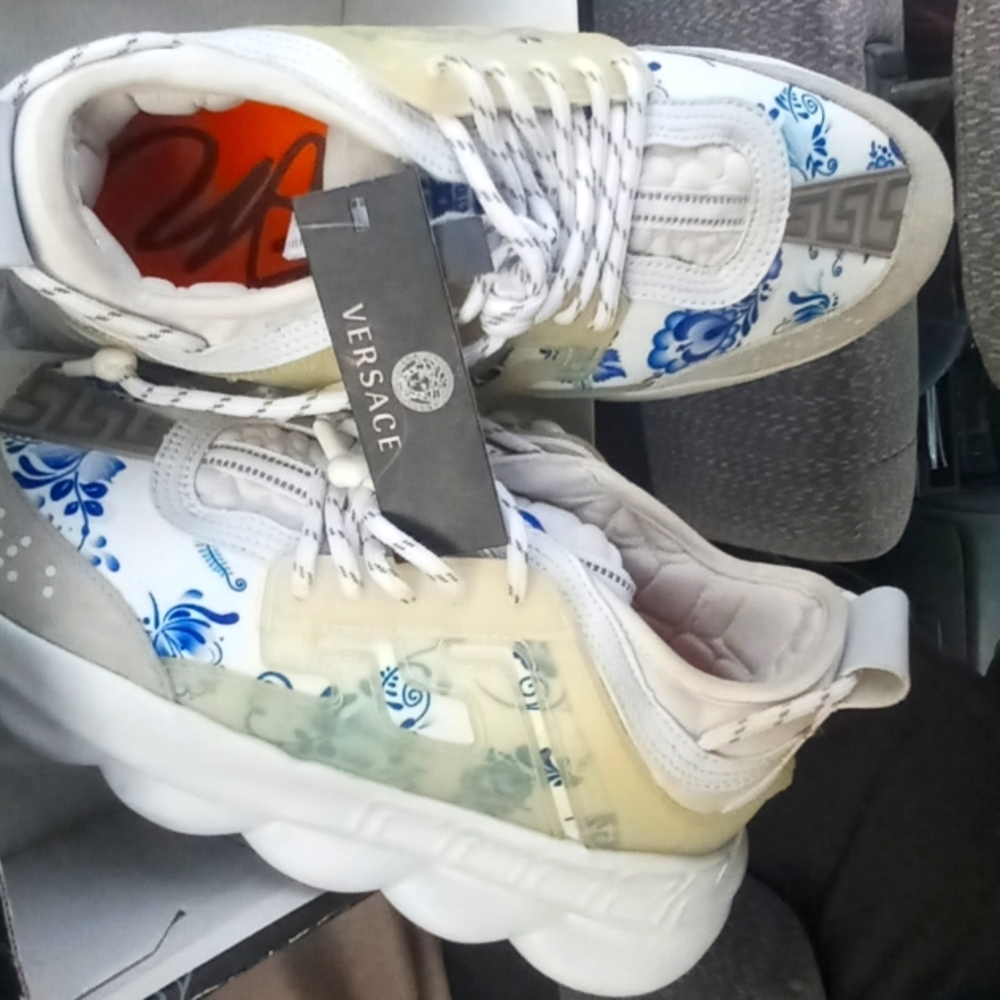 Versace Men's Shoes 42 white w/ blue print